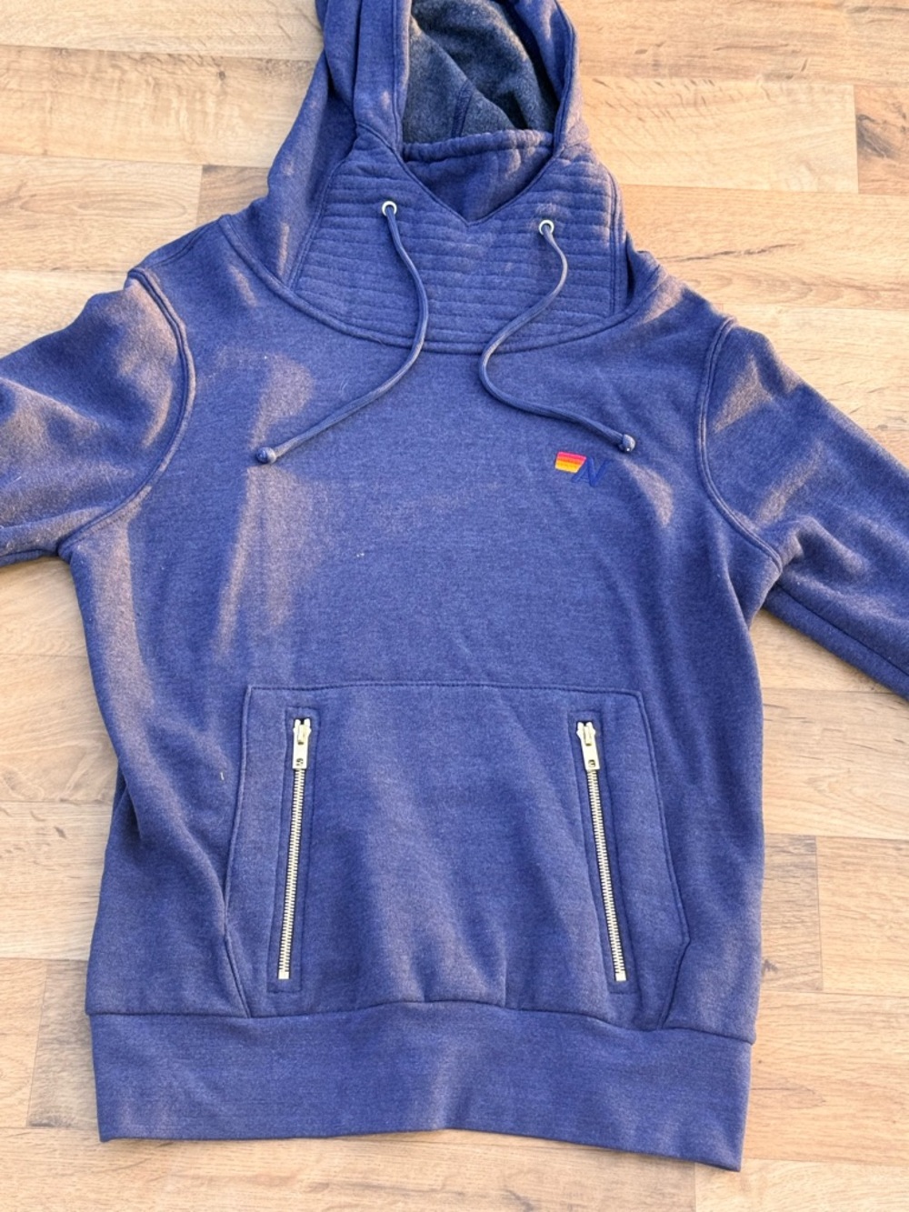 Aviator Nation Indigo Pullover Hoodie with Zip Pocket Accents